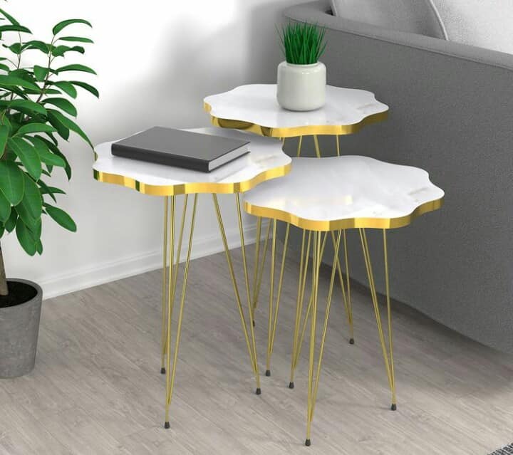 FLOWER Star white Gold nesting table set of 3