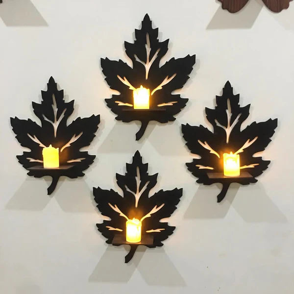 Set of 4 leaves wooden wall shelve