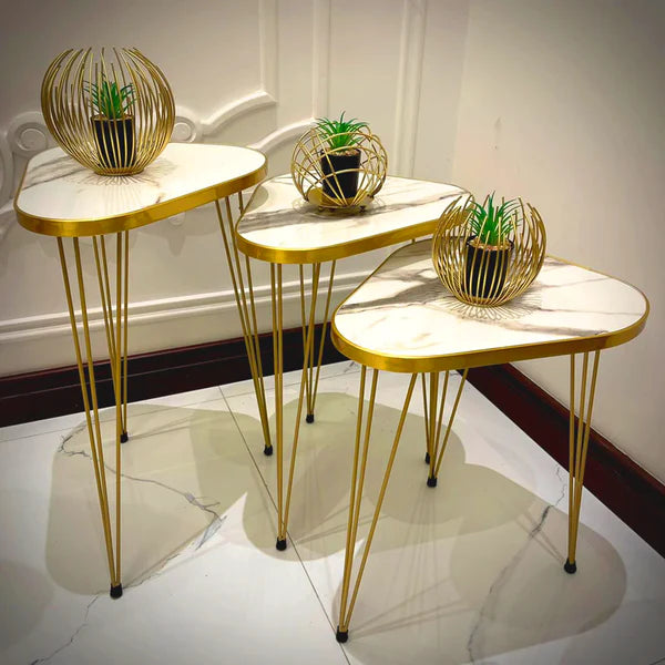 Triangle white Gold nesting table set of 3