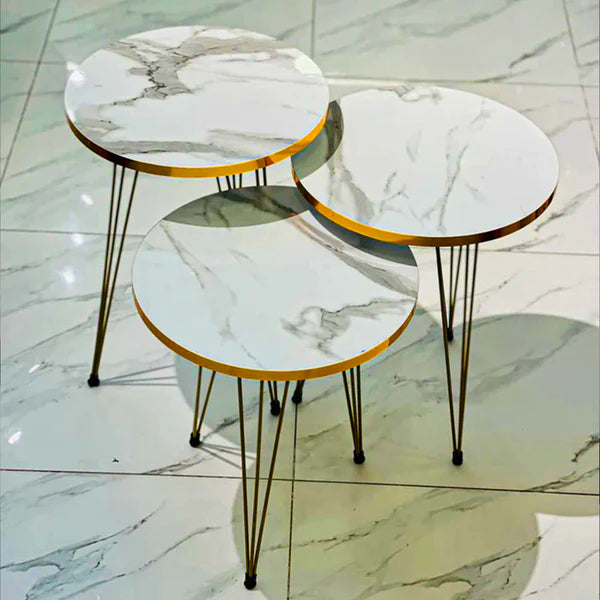 ROUND WHITE Gold nesting table set of 3