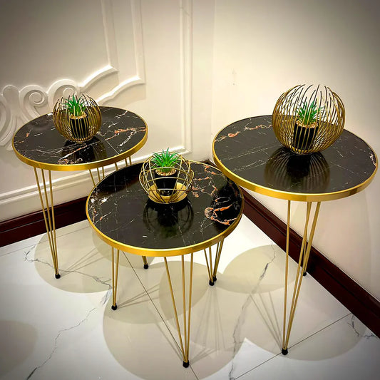 ROUND Black Gold nesting table set of 3