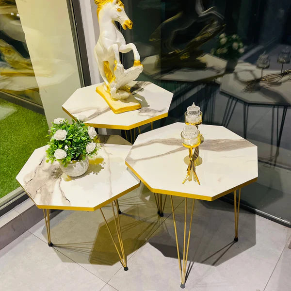 HAXAGONAL WHITE Glory nesting table set of 3