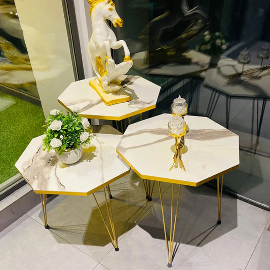 HAXAGONAL WHITE Glory nesting table set of 3