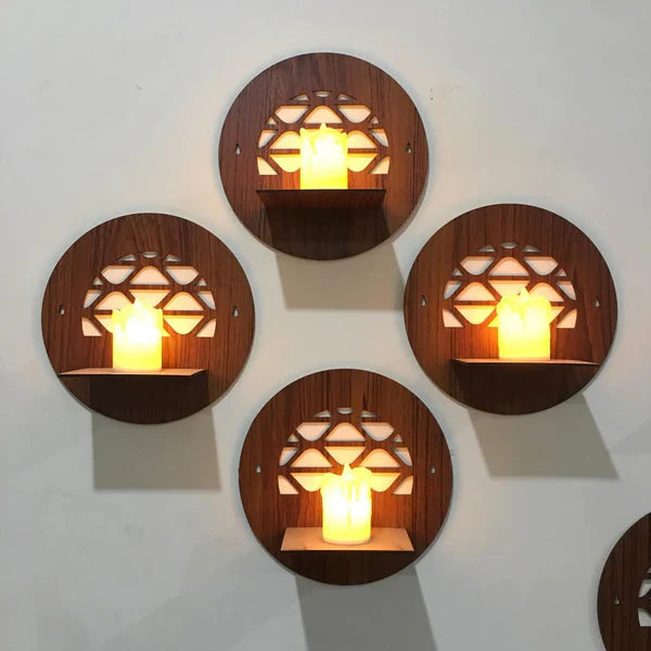 Set of 4 Random Round Wall Hanging Laminated MDF Plants