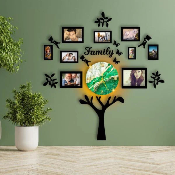 Family Tree 9 Photos Frame Dial Wooden Wall Clock WC_PDFF06