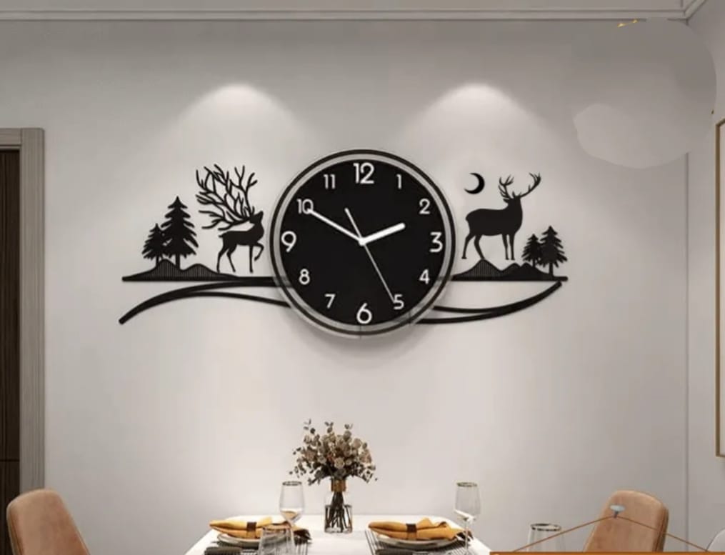 Big Wooden Grazing Deers in Meadows wall clock (PRODUCT CODE : ZS33)